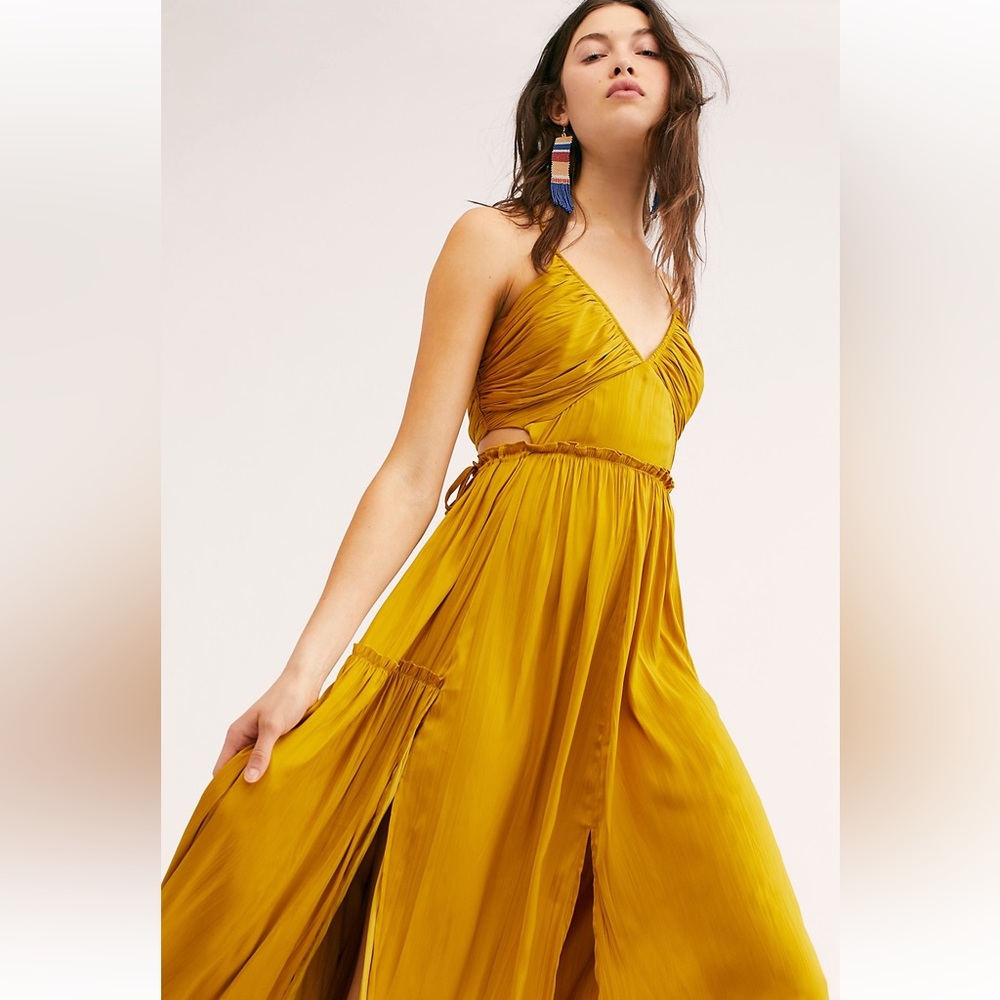 NEW WITH TAGS silky Free People Need This Shiny Maxi Dress in “Chartreuse”